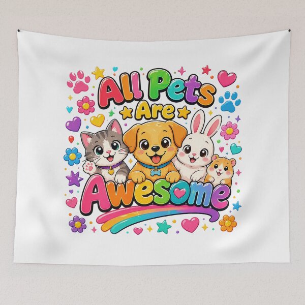 Item preview, All Pets Are Awesome Cute Dog Cat Bunny Hamster Rainbow Pet Lover T-Shirt designed and sold by Amitabr14.