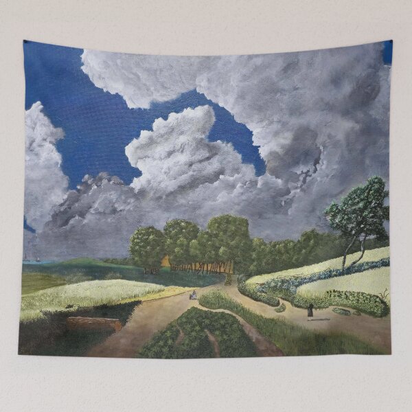 Item preview, Stormy Clouds Over Countryside - Impasto Acrylic Landscape Art designed and sold by AliAltinelArt.