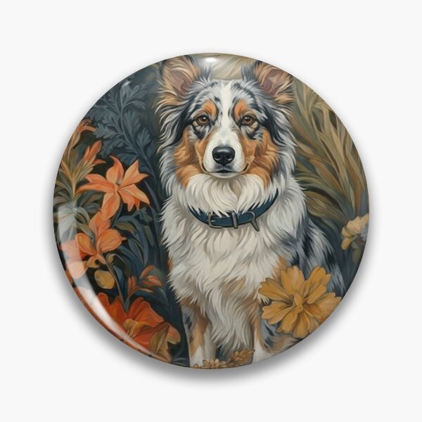 Item preview, Majestic Australian Shepherd Dog Floral Art designed and sold by AntiqueImages.