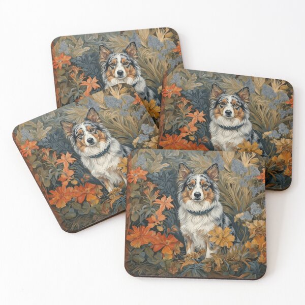 Item preview, Majestic Australian Shepherd Dog Floral Art designed and sold by AntiqueImages.