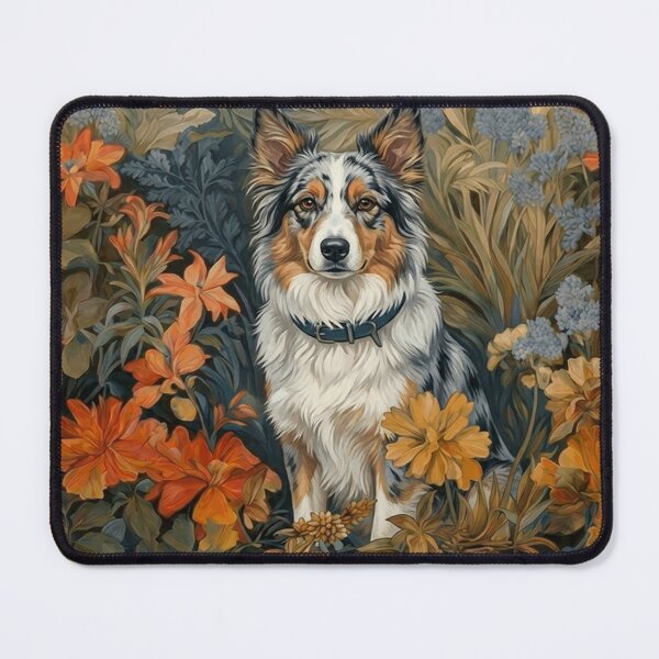 Item preview, Majestic Australian Shepherd Dog Floral Art designed and sold by AntiqueImages.