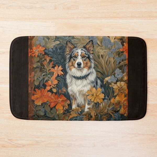 Item preview, Majestic Australian Shepherd Dog Floral Art designed and sold by AntiqueImages.