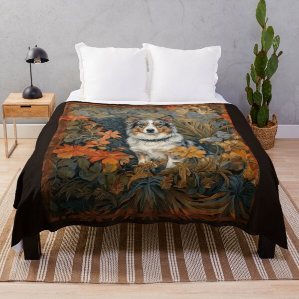 Item preview, Majestic Australian Shepherd Dog Floral Art designed and sold by AntiqueImages.