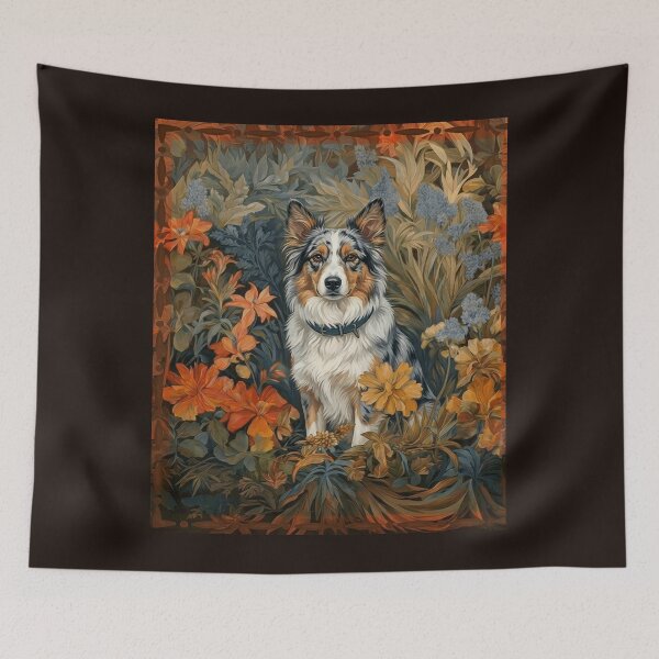 Item preview, Majestic Australian Shepherd Dog Floral Art designed and sold by AntiqueImages.
