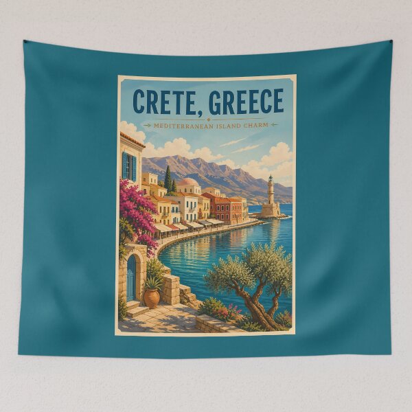 Item preview, Crete Greece Illustration Travel Art Vintage designed and sold by KrisSidDesigns.