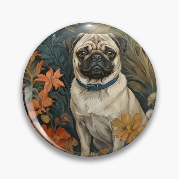 Item preview, Fawn Pug Dog Vintage Floral Art designed and sold by AntiqueImages.