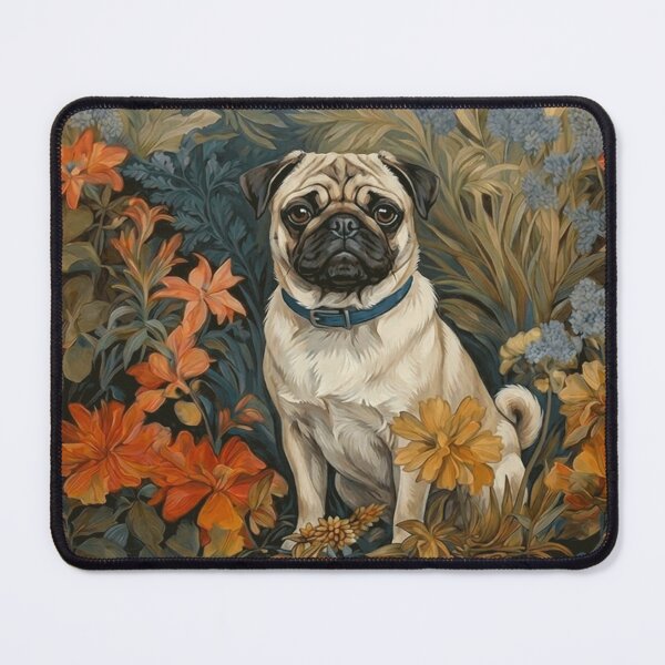 Item preview, Fawn Pug Dog Vintage Floral Art designed and sold by AntiqueImages.