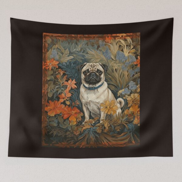 Item preview, Fawn Pug Dog Vintage Floral Art designed and sold by AntiqueImages.