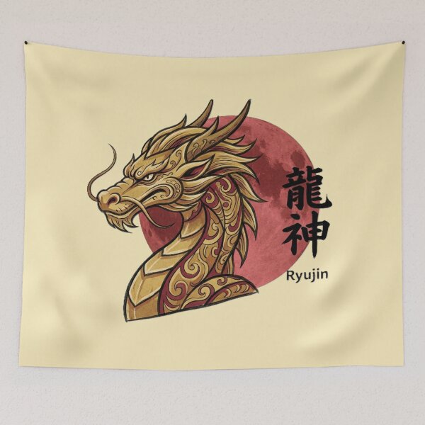 Artikelvorschau, Goldener Ryujin Japanischer Drachengott-Geist Kunst entworfen und verkauft von SakuraMarket26.