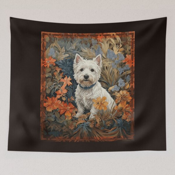 Item preview, Charming Westie Dog Floral Tapestry Illustration designed and sold by AntiqueImages.