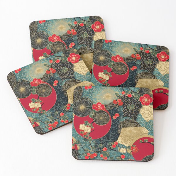 Item preview, Japanese Art Cherry Blossom Waves Fan Pattern designed and sold by NicolasGlowArt.
