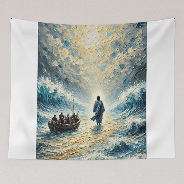 Item preview, Jesus Is The Way – Walking on Water Christian Art Print, Biblical Faith Ocean Painting designed and sold by Jesus-istheway.