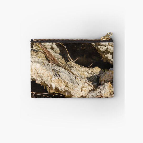 Item preview, Sunlit Brown Lizard Basking on Limestone Rocks in a Dry Mediterranean-Style Habitat designed and sold by Nmallia.