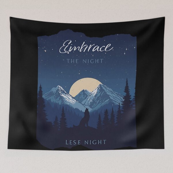 Item preview, Mountain landscape at night, full moon and a single wolf howling Embrace the Night 5 designed and sold by Neon G.