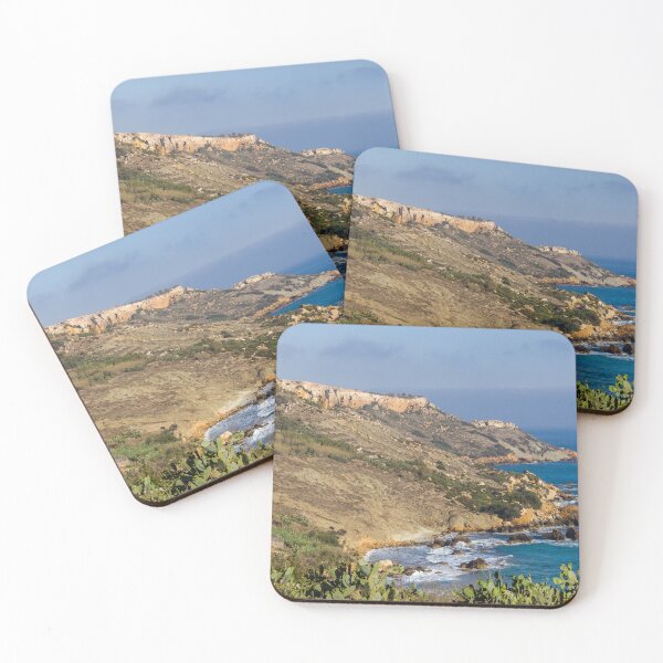 Item preview, Rocky Coastal Cliffs Overlooking Blue Sea and Rugged Shoreline with Prickly Pear Cacti designed and sold by Nmallia.