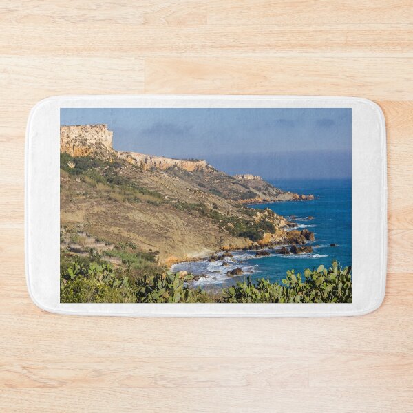 Item preview, Rocky Coastal Cliffs Overlooking Blue Sea and Rugged Shoreline with Prickly Pear Cacti designed and sold by Nmallia.
