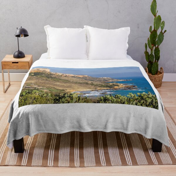 Item preview, Rocky Coastal Cliffs Overlooking Blue Sea and Rugged Shoreline with Prickly Pear Cacti designed and sold by Nmallia.