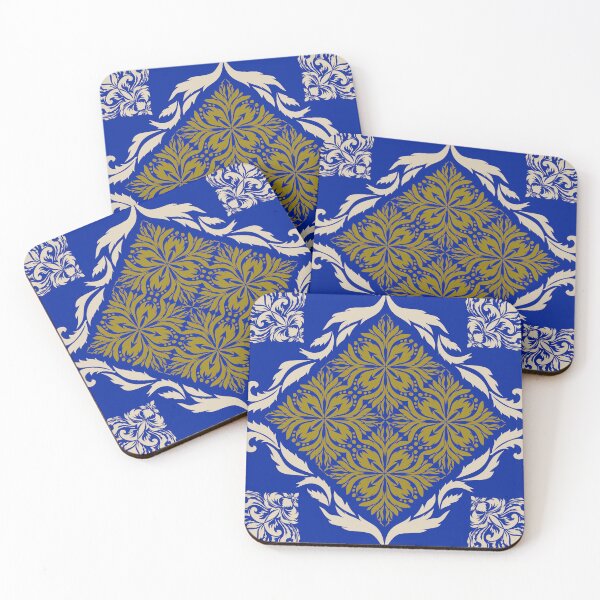 Item preview, Royal Blue and Gold Vintage Damask Floral Pattern Background designed and sold by AdesignbyG.