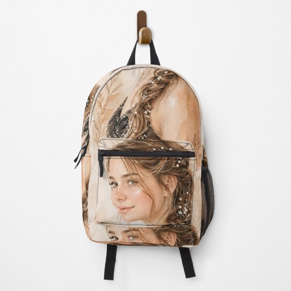 Item preview, Delicate Watercolor Girl Portrait with Braided Hair & Pearl Floral Accessories | Soft Aesthetic Beige Wall Art designed and sold by Bhaskar Digital Art.