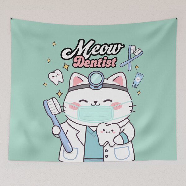 Item preview, Meow Dentist - Cute Kawaii Dental Care Cat Illustration designed and sold by Canache.