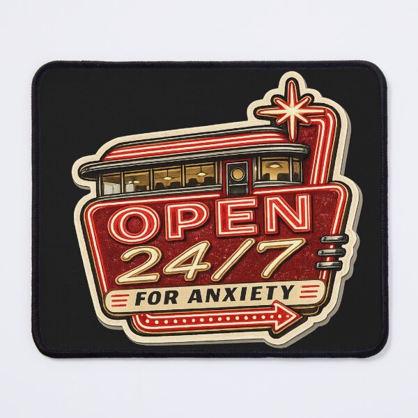 Item preview, Open 24/7 For Anxiety – Retro Neon Diner Sign Funny Mental Health Art | Anxiety Gift designed and sold by irfanshikh.