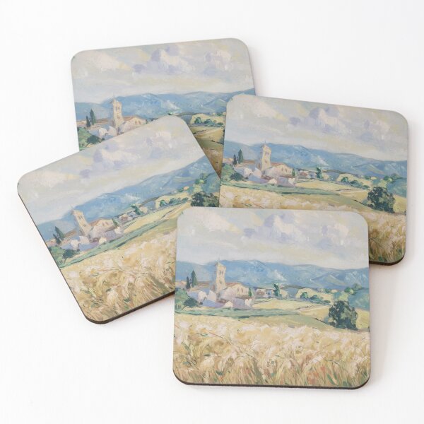 Item preview, French Village Landscape Art | Church and Wheat Field designed and sold by CARRAANN.