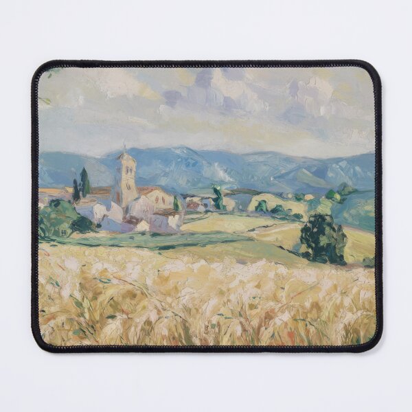 Item preview, French Village Landscape Art | Church and Wheat Field designed and sold by CARRAANN.