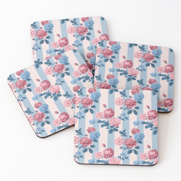 Item preview, Vintage Peony Stripe Pattern | Grandmillennial Pink and Blue Roses | Victorian Botanical Floral Stripe | Classic French Country Florals | Romantic Summer Bloom Pattern | Retro Chinoiserie Peony designed and sold by VivaFy.