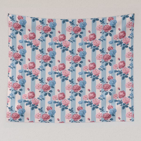Item preview, Vintage Peony Stripe Pattern | Grandmillennial Pink and Blue Roses | Victorian Botanical Floral Stripe | Classic French Country Florals | Romantic Summer Bloom Pattern | Retro Chinoiserie Peony designed and sold by VivaFy.