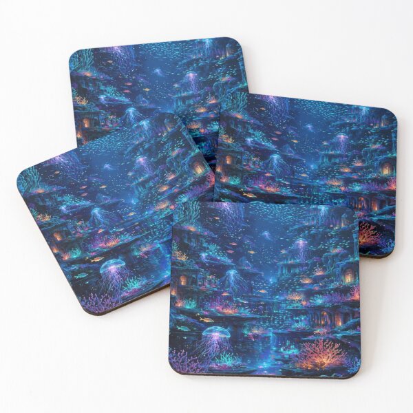 Item preview, Bioluminescent Underwater World – Fantasy Ocean City Jellyfish Glow Art designed and sold by NAJURE.
