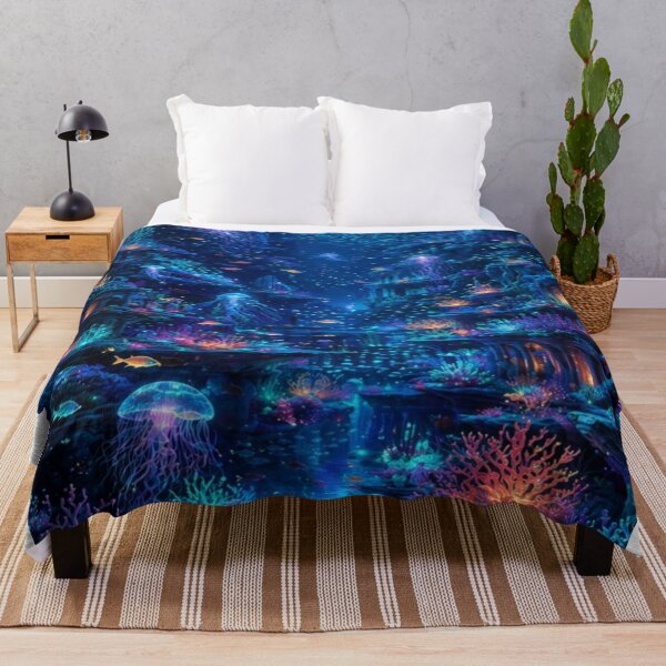 Item preview, Bioluminescent Underwater World – Fantasy Ocean City Jellyfish Glow Art designed and sold by NAJURE.