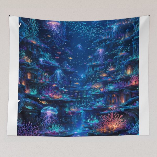Item preview, Bioluminescent Underwater World – Fantasy Ocean City Jellyfish Glow Art designed and sold by NAJURE.