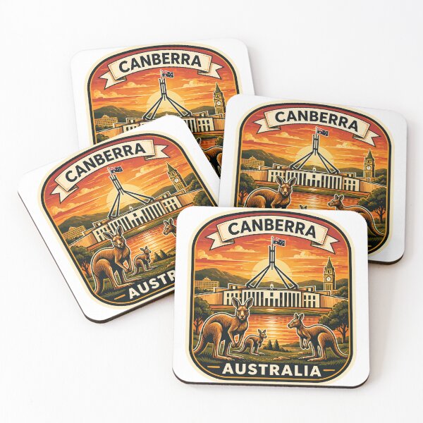 Item preview, Canberra Australia Sunset Travel Sticker – Vintage Kangaroo Parliament Design designed and sold by pod24.