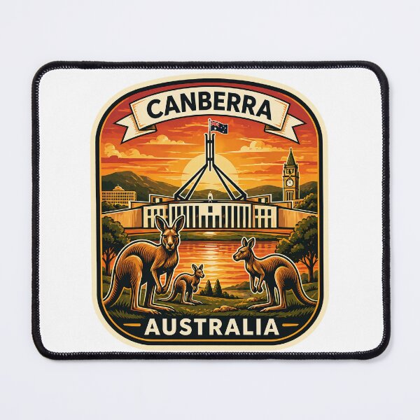 Item preview, Canberra Australia Sunset Travel Sticker – Vintage Kangaroo Parliament Design designed and sold by pod24.