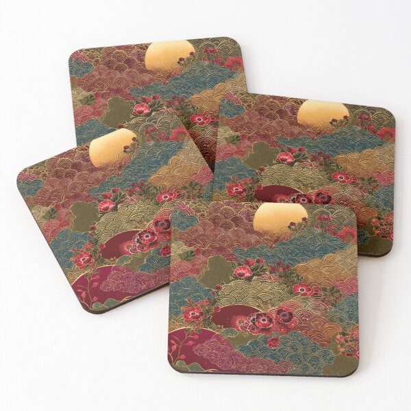 Item preview, Japanese Seigaiha Waves Moon Floral Pattern Art designed and sold by NicolasGlowArt.