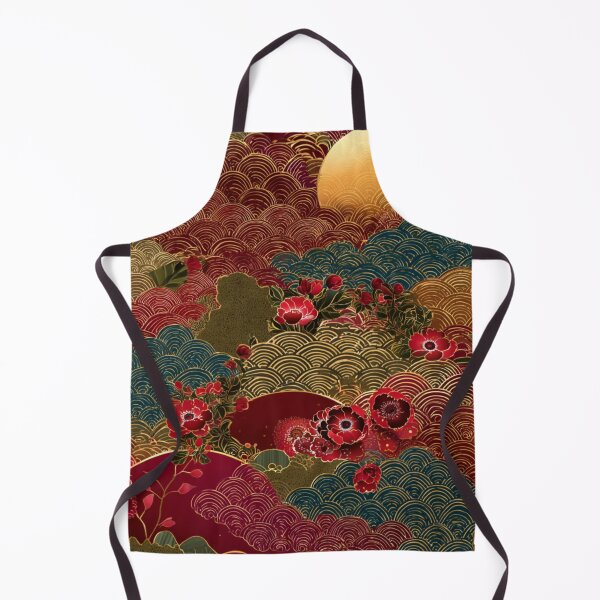 Item preview, Japanese Seigaiha Waves Moon Floral Pattern Art designed and sold by NicolasGlowArt.