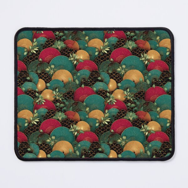 Item preview, Japanese Fan Art Deco Pattern Teal Red Gold designed and sold by NicolasGlowArt.