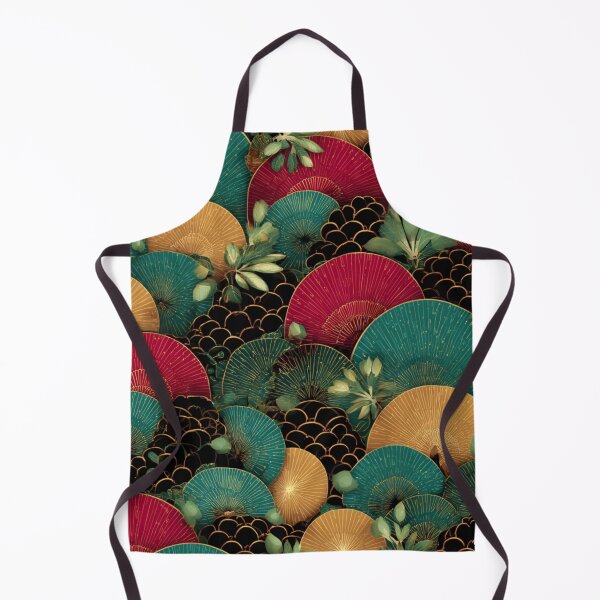 Item preview, Japanese Fan Art Deco Pattern Teal Red Gold designed and sold by NicolasGlowArt.