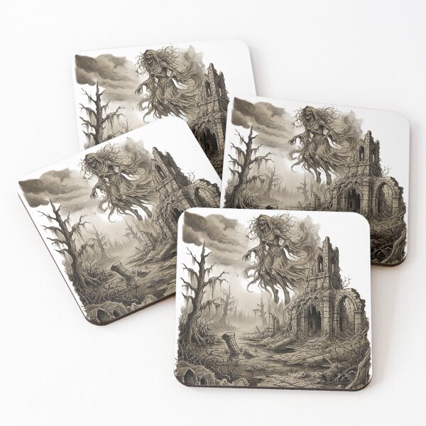 Item preview, Ghostly Banshee in Ruined Abbey - Dark Gothic Landscape designed and sold by DarkOriginArts.