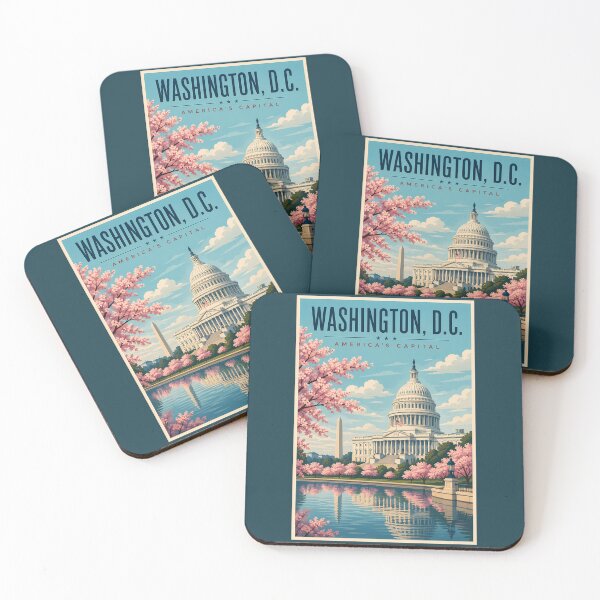 Item preview, Washington DC Cherry Blossoms Illustration Travel Art Vintage designed and sold by KrisSidDesigns.