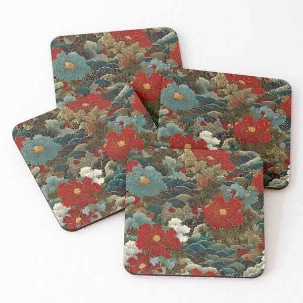 Item preview, Traditional Japanese Peony Wave Floral Pattern designed and sold by NicolasGlowArt.
