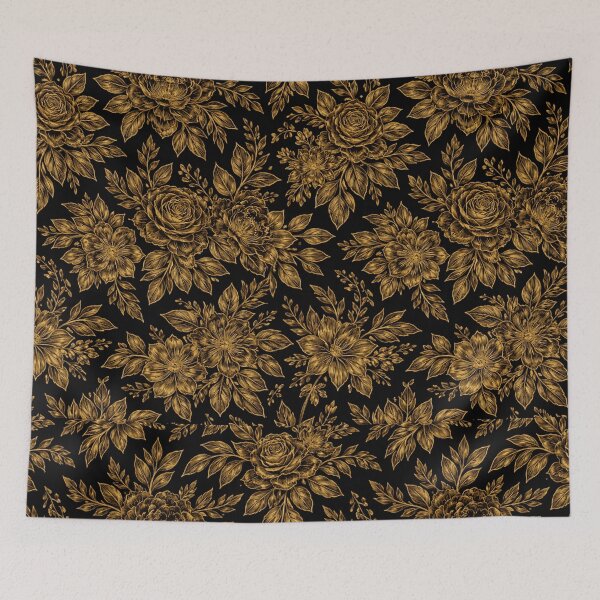 Item preview, Gold Floral Pattern Black Background Luxury Botanical Design designed and sold by PunchDrop.