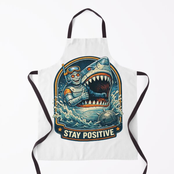 Item preview, Stay Positive Robot and Shark designed and sold by Forged in the Warp.