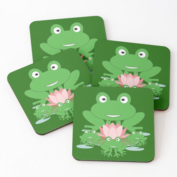 Artikelvorschau, Cute Frog Family with Lotus Flower - Kawaii Cartoon Frogs Nature Design. entworfen und verkauft von LunaPrintCo.