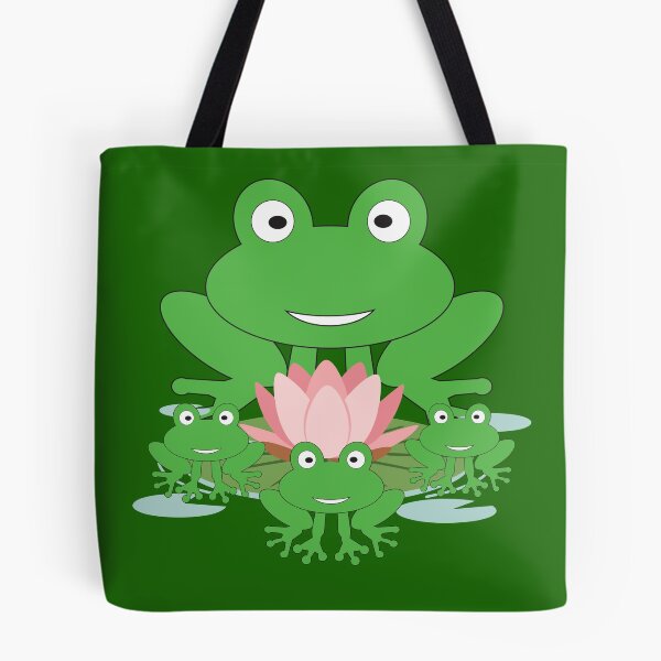 Artikelvorschau, Cute Frog Family with Lotus Flower - Kawaii Cartoon Frogs Nature Design. entworfen und verkauft von LunaPrintCo.