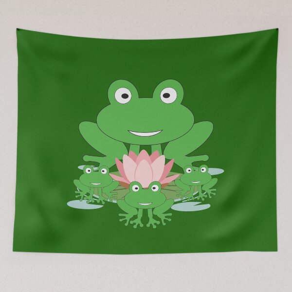 Item preview, Cute Frog Family with Lotus Flower - Kawaii Cartoon Frogs Nature Design. designed and sold by LunaPrintCo.