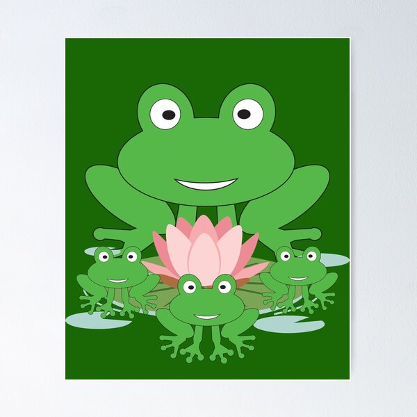 Artikelvorschau, Cute Frog Family with Lotus Flower - Kawaii Cartoon Frogs Nature Design. entworfen und verkauft von LunaPrintCo.