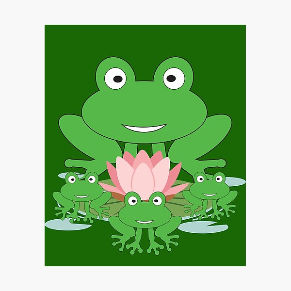 Artikelvorschau, Cute Frog Family with Lotus Flower - Kawaii Cartoon Frogs Nature Design. entworfen und verkauft von LunaPrintCo.