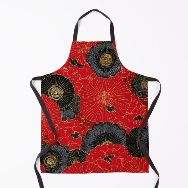 Item preview, Japanese Floral Pattern Red Black Gold Peony Bloom designed and sold by NicolasGlowArt.