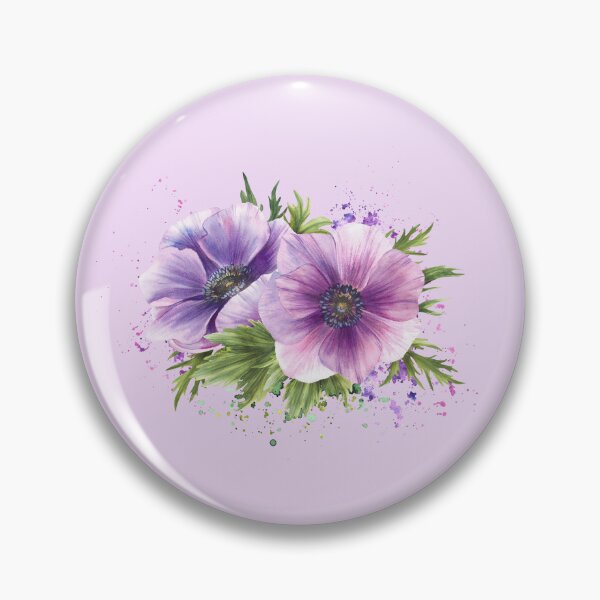 Item preview,  Purple flowers on watercolor stain splashes. Anemone hand drawn blooming bouquet designed and sold by BartolArt.
